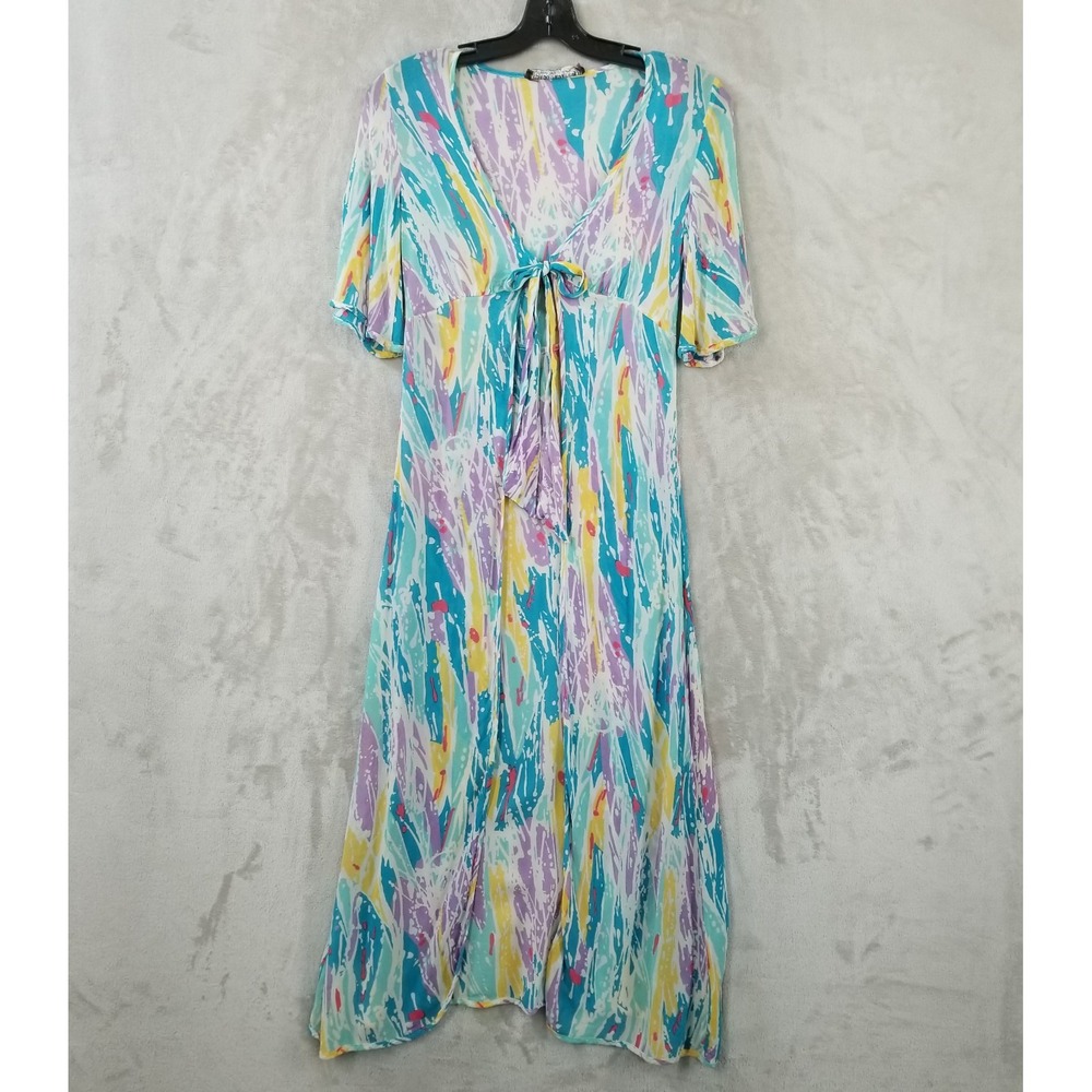 Vintage Paco Rabanne‎ Babydoll Duster S Maxi Chiffon Abstract Flowy Beachy Art